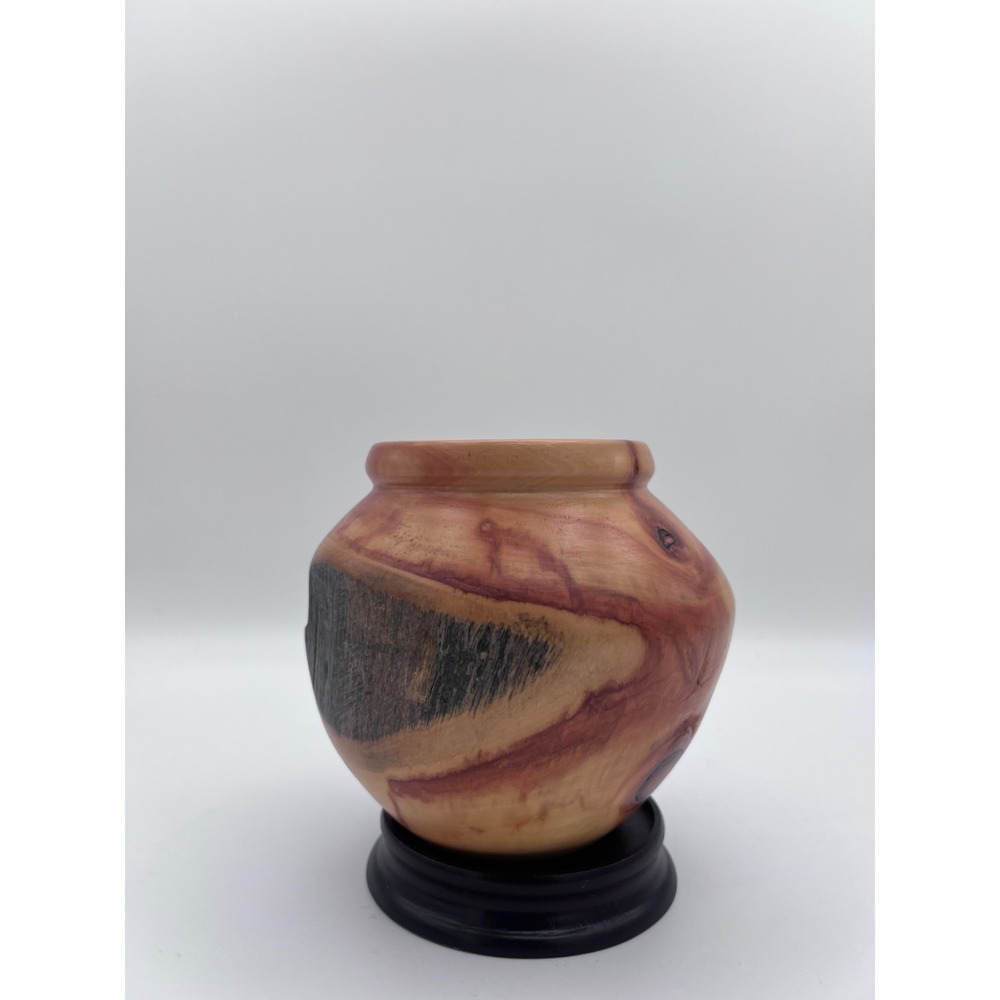 Hand Turned Cedar Wood Vase Artisan Signed Natural Live Edge Decorative Pot Burl